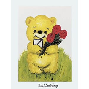 Kort - Bamse med roser tekst