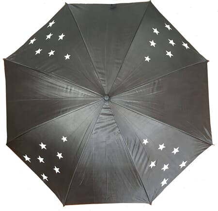 Paraply - Stjerne sort (sort skaft)
